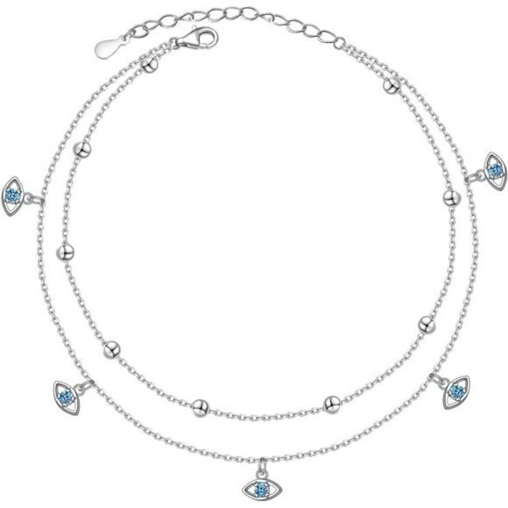Sterling Silver Evil Eye Heart Infinity Adjustable Anklet Women Jewelry